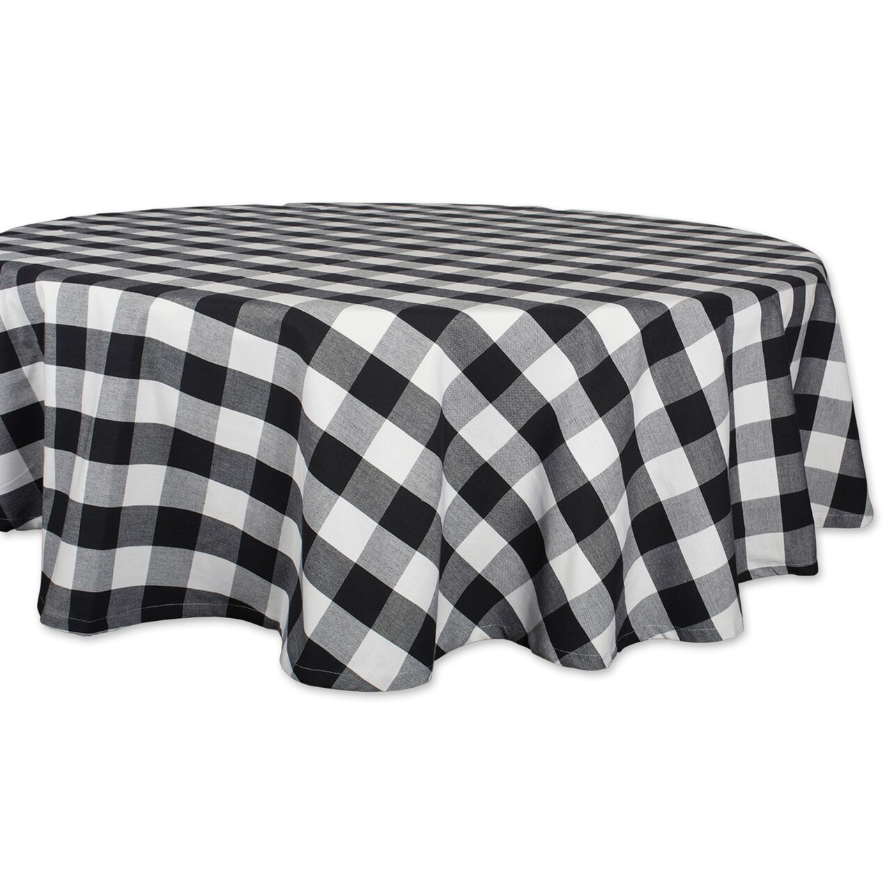 CC Home Furnishings Black and White Buffalo Checkered Designed Round Tablecloth 70"